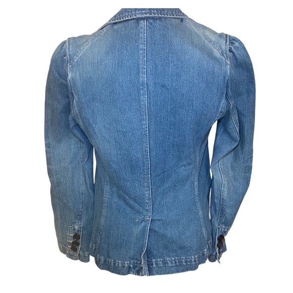 Denim Blazer Jacket Button Cuffs & Single Button Closure USA Made Distressed Y2K - Picture 3 of 8